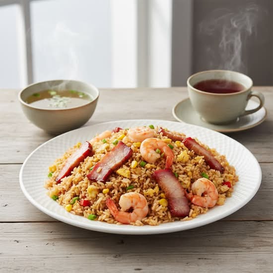 126. Yang Chow Fried Rice (BBQ Pork and Shrimp) 揚洲炒飯 (烧肉及虾)